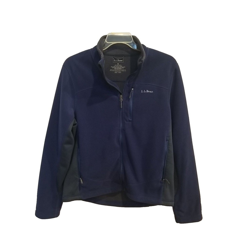 Vtg Mens LL Bean Navy & Gray Full Zip Micro Fleece Jacket , Grey Interior Sz…